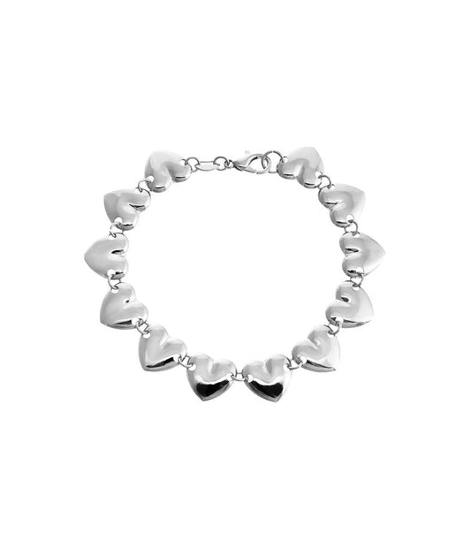 Chunky Solid Hearts Bracelet Silver