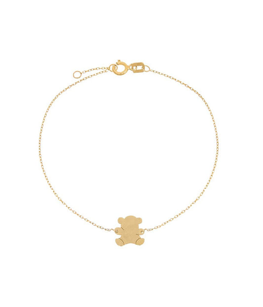 Solid Mini Teddy Bear Bracelet 14K Gold