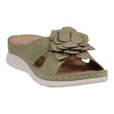 Women's Claire Green Flower Rosette Comfort Sandals