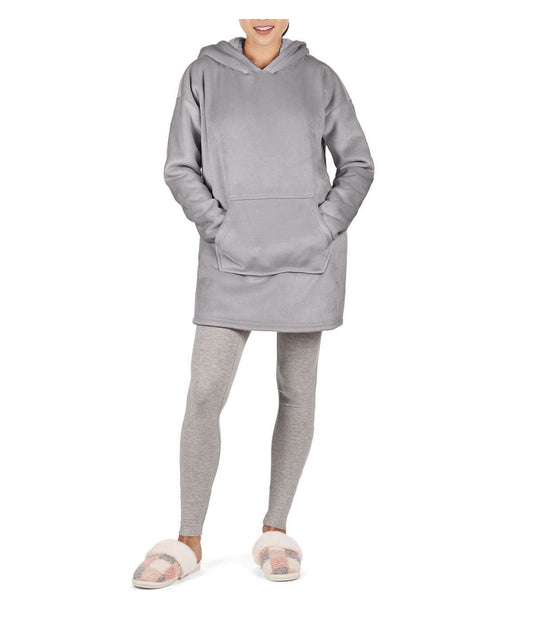Women's Sherpa-Lined Soft Velour Hooded Lounge Top Gull Gray