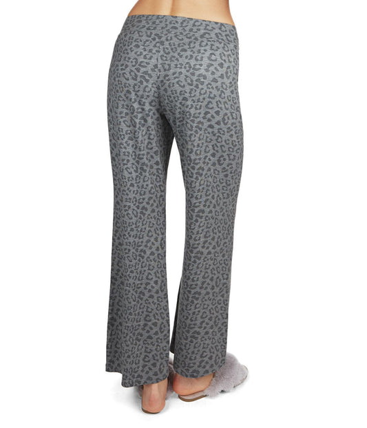 Women's French Terry Cloth Leopard Print Lounge Pants Gray Heather