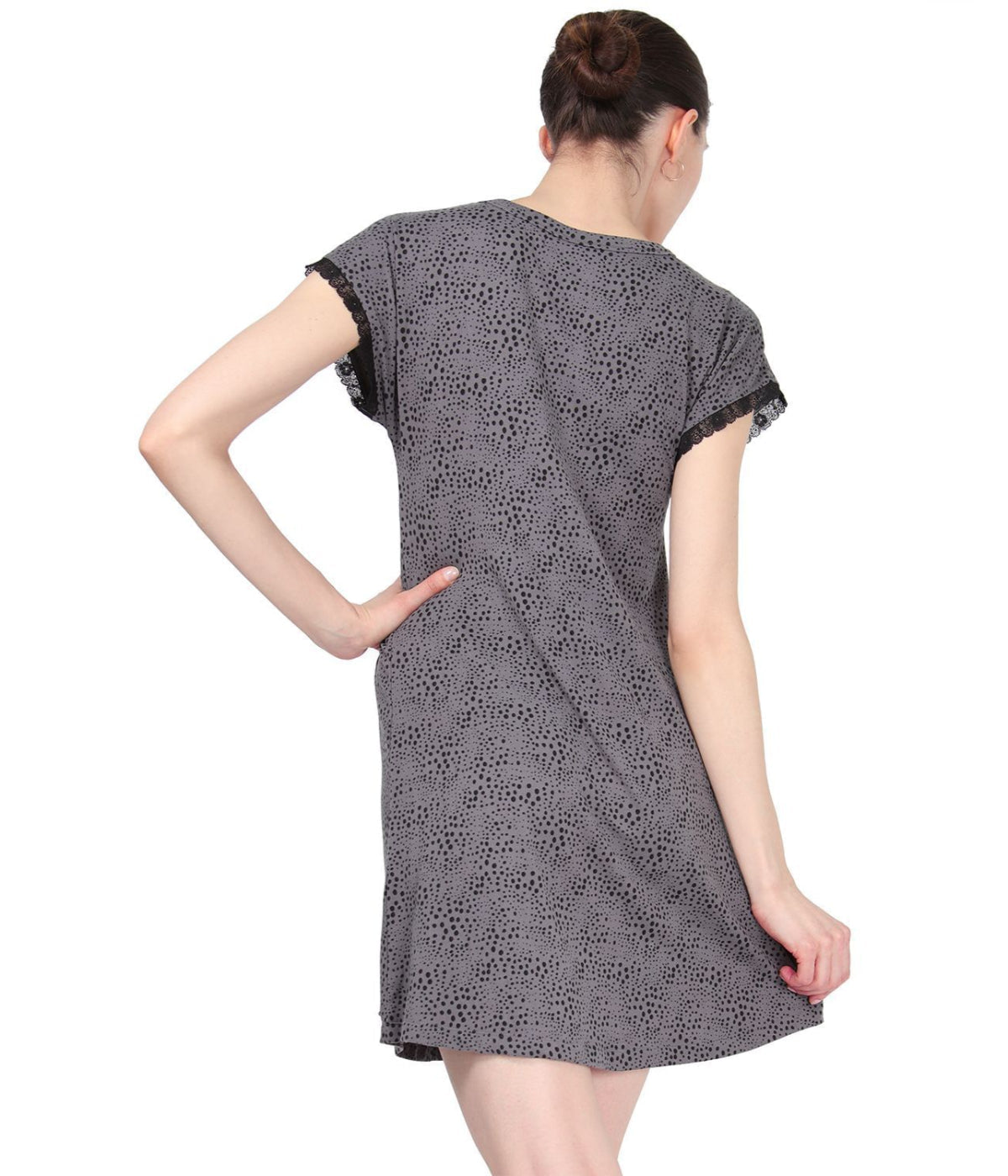 Women's Ultra-Soft Lace Trim V-Neck Animal Print Sleep Shirt Animal Print