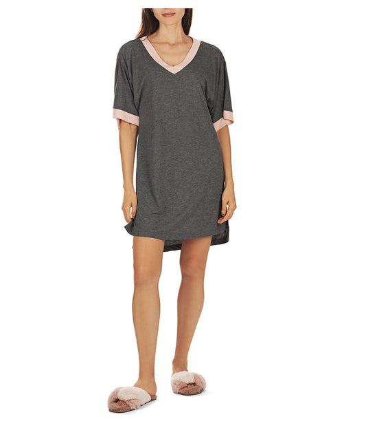 Women's Contrast Trim Basic Loose Modal Sleepshirt Gray Heather