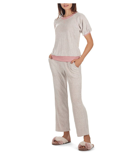 Women's Bamboo-Blend Spa Terry Matching Top and Pants Set Pink