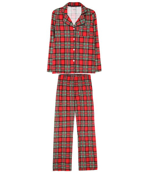 Brilliant Red Plaid Velour Notch Collar Pajama Sleep Set - Small at   Women's Clothing store