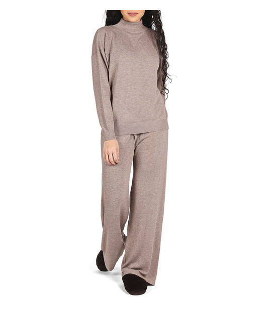 Women's Turtleneck Sweater and Knit Pants Lounge Set Taupe Heather