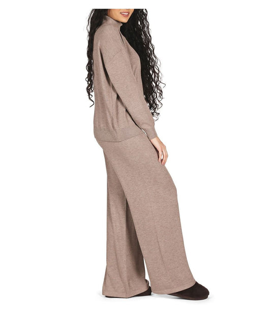 Women's Turtleneck Sweater and Knit Pants Lounge Set Taupe Heather