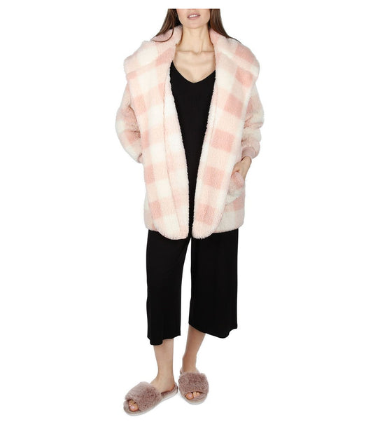 Women's Plaid Plush Hooded Cardigan Blush