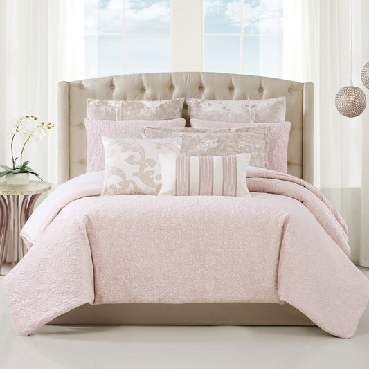 Melange Quilted Velvet Comforter Set Pink