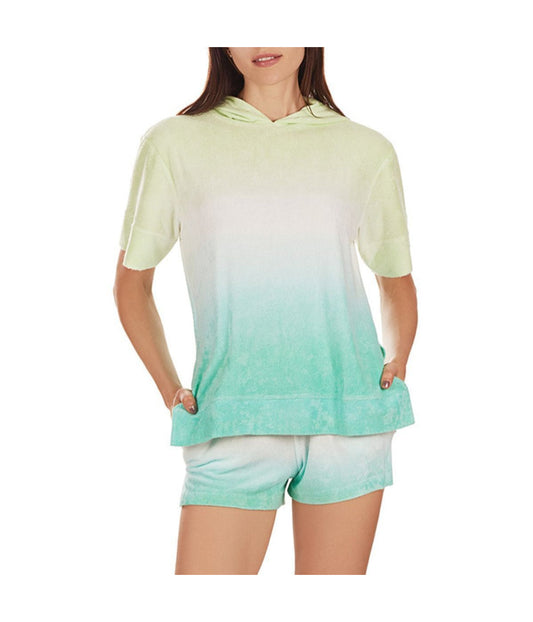 Women's Dip Dye Ultra Soft Yummy Terry Lounge Shorts Aqua