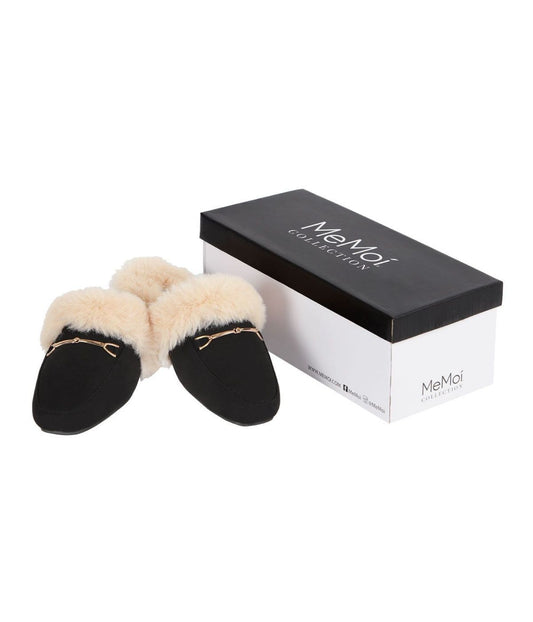 Women's The Brixton Mule Faux-Fur Lined Loafer Slippers Black