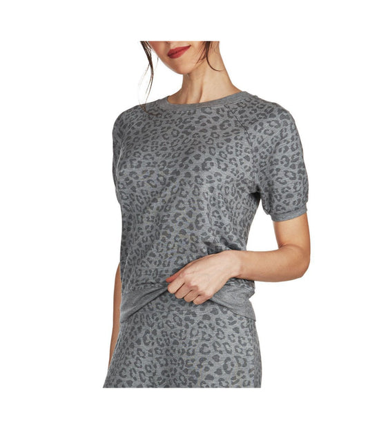 Women's Terry Lounge Leopard Print Short Sleeve Sweatshirt Gray Heather