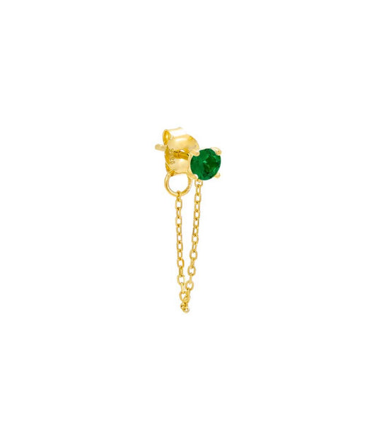 Colored Solitaire Front Back Chain Stud Earring Emerald Green
