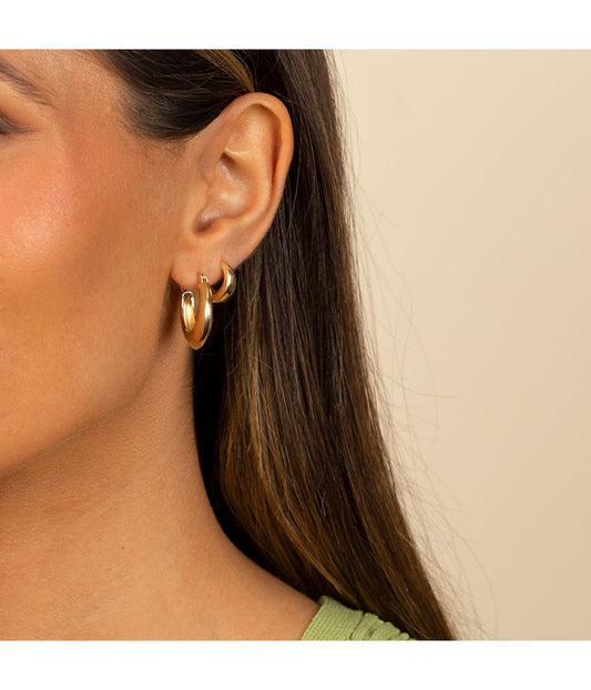 Solid Chubby Graduated Hoop Earring Gold