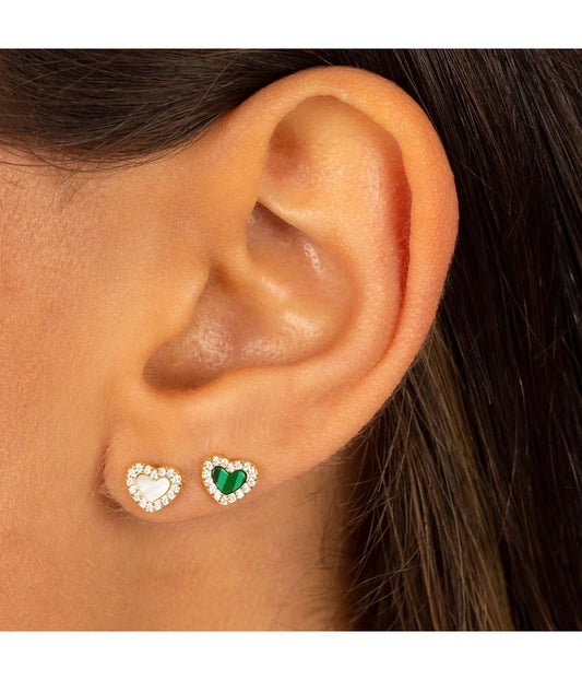Tiny Pave Colored Gemstone Stud Earring Malachite