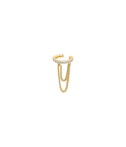 Pave Double Drop Chain Ear Cuff Gold