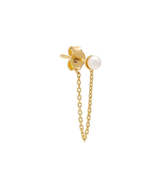 Pearl Chain Front Back Stud Earring 14K Gold