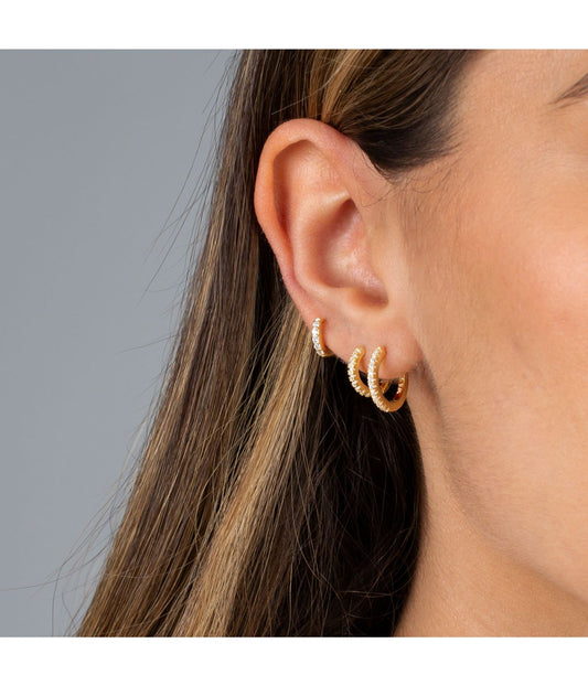 Triple Pave Huggie Earring Combo Set Gold