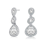 .925 Sterling Silver Cubic Zirconia Halo Three Tier Drop Earrings