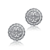 .925 Sterling Silver Cubic Zirconia Floral Stud Earrings