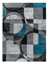 Silver Grey Blue Turquoise Geometric Shapes Hand-Carved Abstract Soft Premium Modern Contemporary Non-Shedding Area Rug by Homemartgoods
