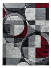 Silver Grey Red Geometric Shapes Hand-Carved Abstract Soft Premium Modern Contemporary Non-Shedding Area Rug by Homemartgoods