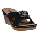 Women's Fiora Black Floral Wedge Sandals