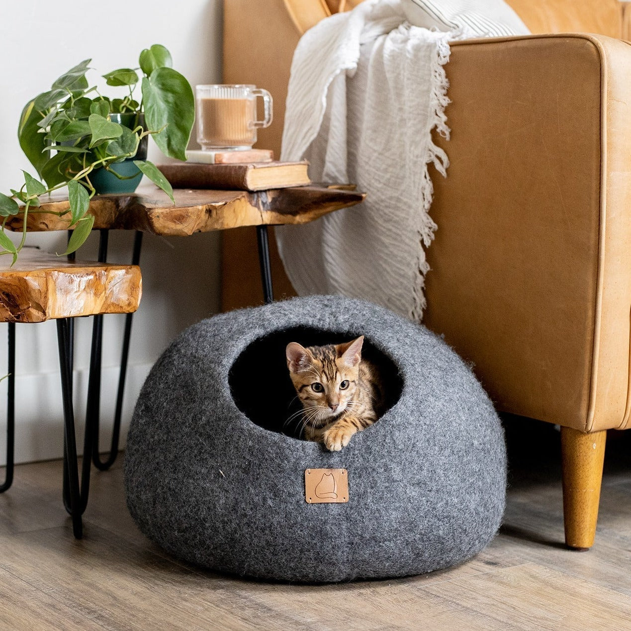 Felt Cat Bed Cave Fuzzy Cove Stone Gray Round Style Cave By Fuzzy