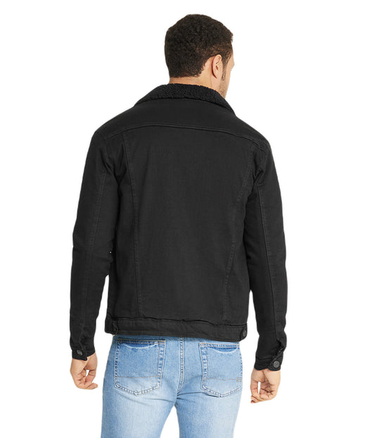 Black Sherpa Collar Black Denim Jacket