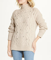 Bejewelled Cable Mock Neck Sweater