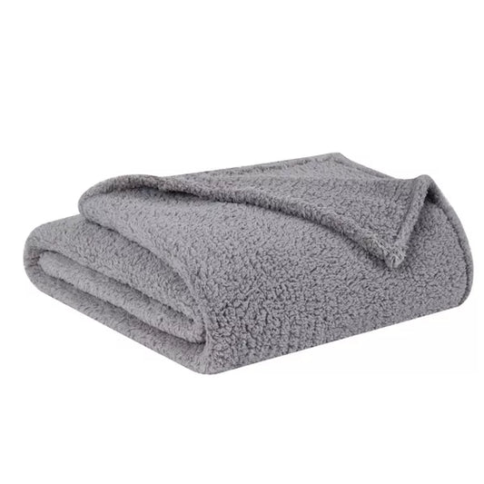 Marshmallow Sherpa Throw Blanket Grey