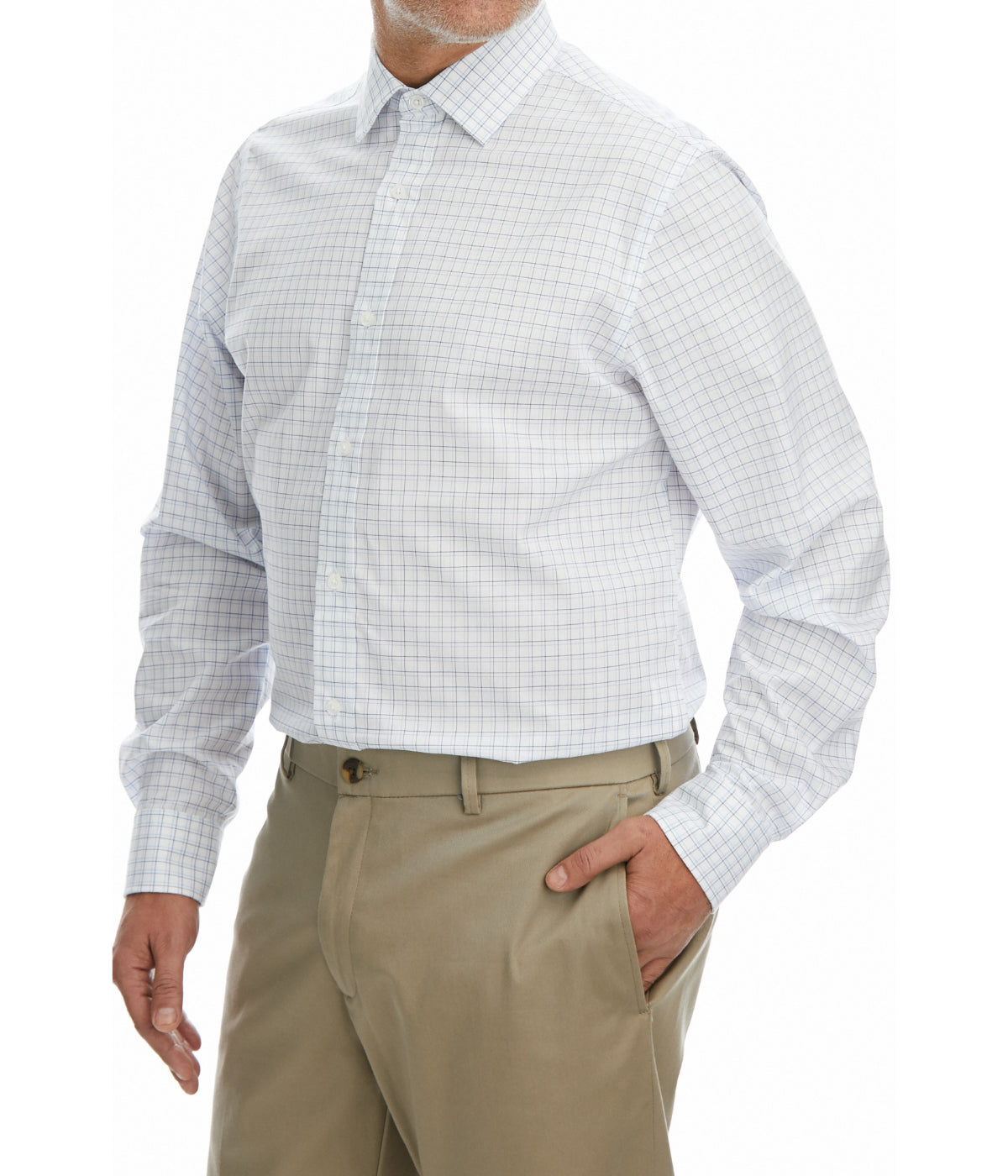 Haggar Premium Comfort Classic Fit Men's Button Down Dress Shirt 3 Light Blue Check