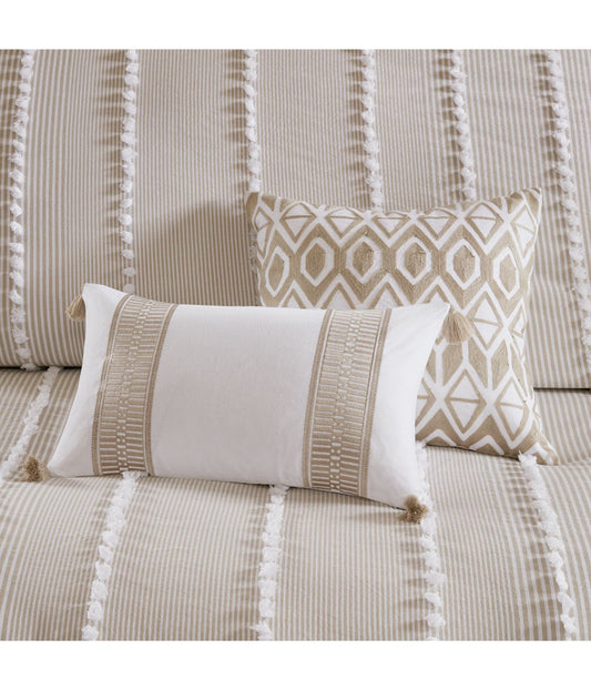 Anslee Embroidered Cotton Oblong Decorative Pillow Taupe