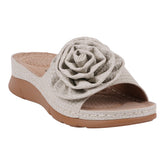 Women's Honey Grey Flower Rosette Flat Comfort Sandals