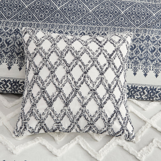 Riko Cotton Embroidered Square Pillow Navy