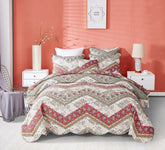 DaDa Bedding Rustic Bohemian Cranberry Sage Chevron Floral Bedspread Set (JHW-924) by DaDa Bedding Collection