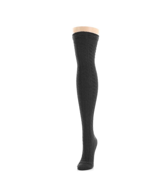 Women's Twister Cable Knit Over The Knee Warm Knit Sock Black