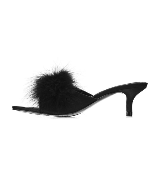 Women's Mona Marabou Hard Sole Slender Heel Slipper Black