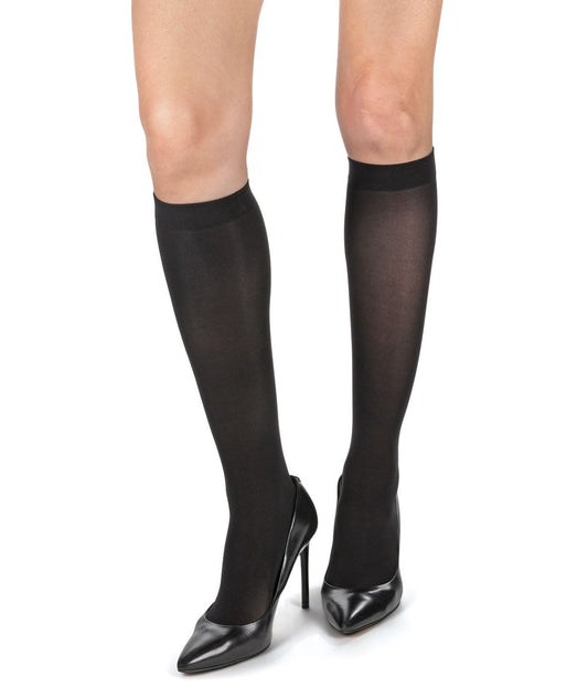 Women's Second Skin Semi Opaque Knee High Socks Black