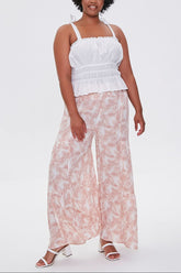 Plus Size Leaf Print Wide-Leg Pants