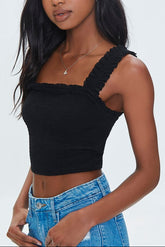 Smocked Ruffled Cropped Tank Top