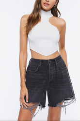 Sweater-Knit Mock Neck Crop Top