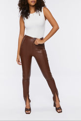 Faux Leather Split-Hem Pants