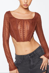 Crochet Lace Long-Sleeve Crop Top