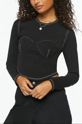 Bustier-Stitched Long-Sleeve Top