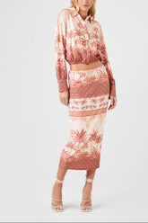 Tropical Print Midi Skirt