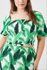 Plus Size Tropical Leaf Print Top