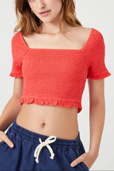 Smocked Square-Neck Crop Top