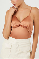 Satin Ruffle-Trim Bodysuit