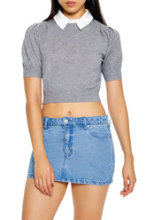 Sweater-Knit Collar Crop Top